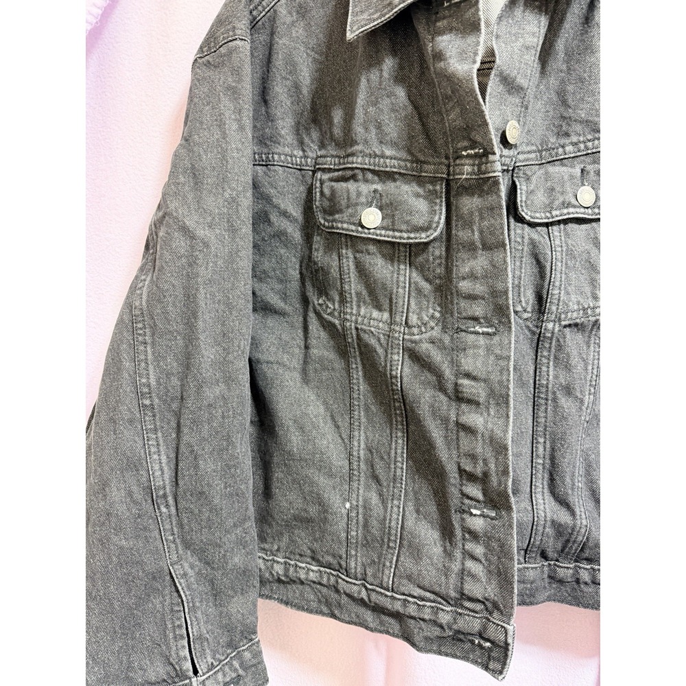 Old Navy Women's Black Wash 2XL Classic Cropped Denim Trucker Jacket Distressed - Picture 4 of 10
